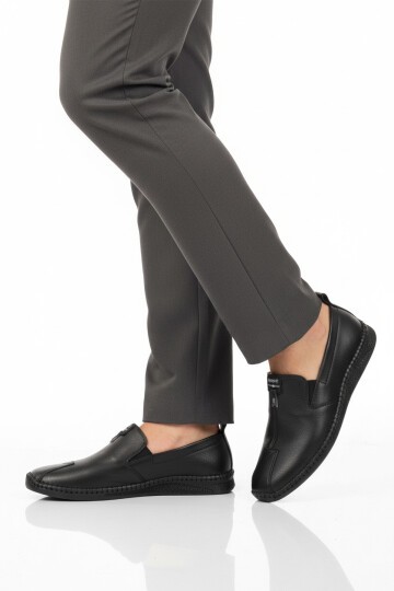 Siyah Hakiki Deri Ortopedik Erkek Günlük Ayakkabı Premium 308 M