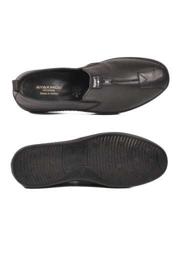 Siyah Hakiki Deri Ortopedik Erkek Günlük Ayakkabı Premium 308 M