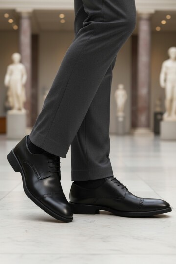 Siyah Hakiki Deri Erkek Klasik Ayakkabı 395 M