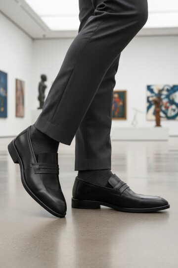 Siyah Hakiki Deri Erkek Klasik Ayakkabı 854 M