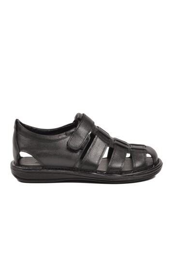 Siyah Hakiki Deri ComfortSole Taban Erkek Sandalet 8520 M