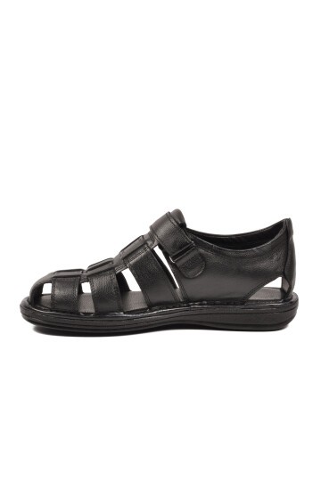 Siyah Hakiki Deri ComfortSole Taban Erkek Sandalet 8520 M