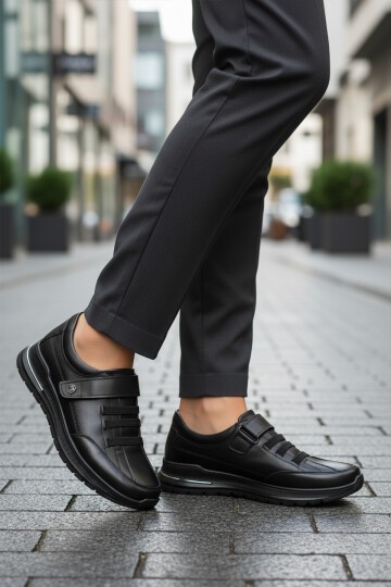 Siyah Hakiki Deri Kadın Günlük Ayakkabı 058-Ç Z