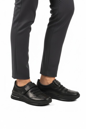 Siyah Hakiki Deri Kadın Günlük Ayakkabı 058-Ç Z