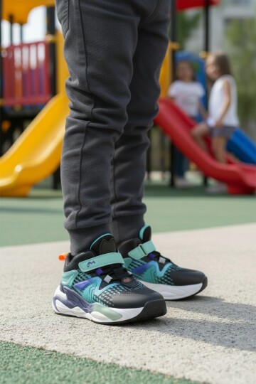 Siyah-Mint Yeşili Çocuk Spor Ayakkabı 161-T5411102 F