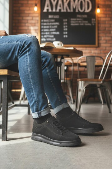 Siyah Nubuk Hakiki Deri Erkek Günlük Ayakkabı 138 M