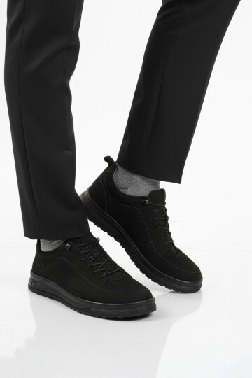 Siyah Nubuk Hakiki Deri Erkek Günlük Ayakkabı 138 M