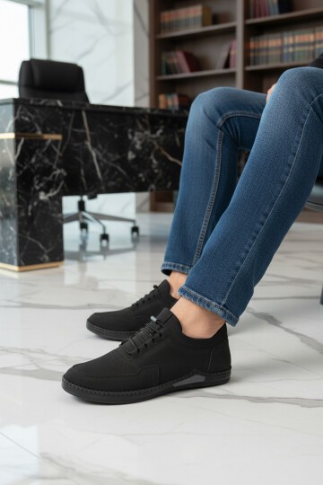 Siyah Nubuk Hakiki Deri Jel Tabanlı Erkek Günlük Ayakkabı Premium 418 M