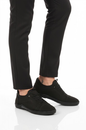 Siyah Nubuk Hakiki Deri Jel Tabanlı Lastik Bağcıklı Erkek Günlük Ayakkabı Premium 419 M