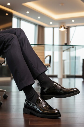 Siyah Rugan Hakiki Deri Erkek Günlük Ayakkabı 986 M