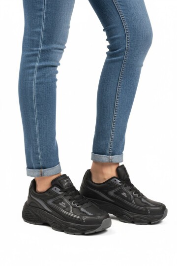 Siyah-Siyah Suni Deri Unisex Spor Ayakkabı Zafira G