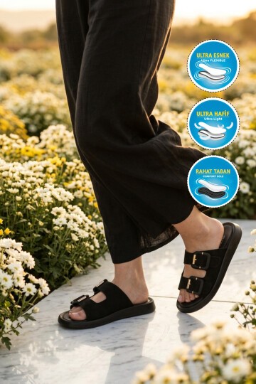 Siyah Süet Hafif Slip-On Kadın Terlik 513089 Z