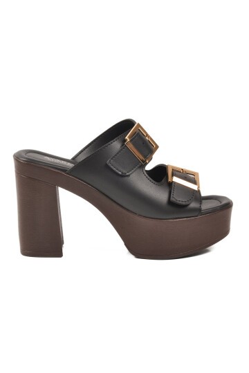 Siyah Yüksek Topuklu Slingback Kadın Terlik 322221 Z