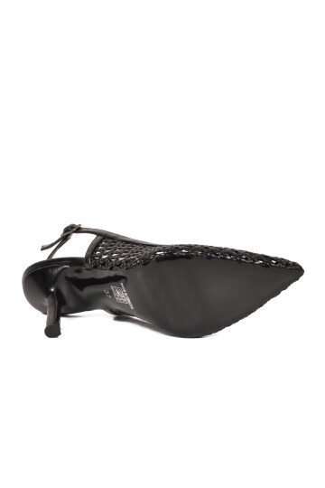Siyah Nefes Alan Örgü Dokulu Slingback Kadın Topuklu Ayakkabı 658248 Z