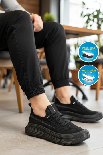Siyah Tekstil Rahat Erkek Spor Ayakkabı PCI-11303 M
