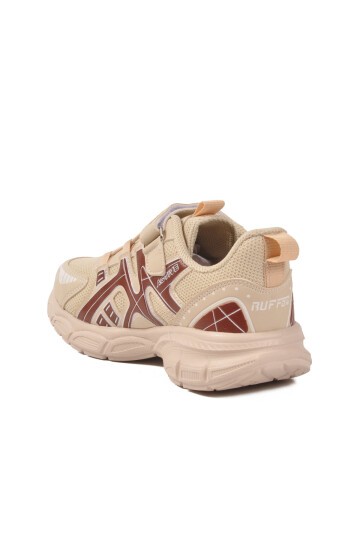 Bej Kahverengi Cırtlı Fileli Hafif Erkek Çocuk Spor Ayakkabı Sneaker