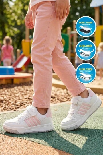 Beyaz-Pembe Rahat Taban Çocuk Spor Ayakkabı 752 F