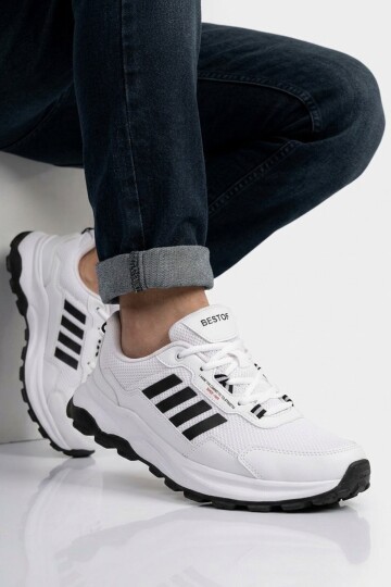 Beyaz-Siyah Hafif Rahat Taban Erkek Sneaker BST-2045 M