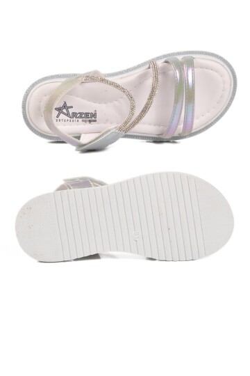 Gri-Simli Ortopedik Kız Çocuk Sandalet Arzen 26A94 F