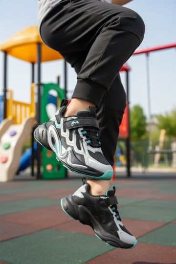 Gri-Turkuaz Erkek Çocuk Spor Ayakkabı 161-T5440210 F