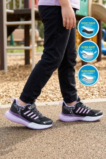 Siyah-Lila  Rahat Taban Çocuk Spor Ayakkabı 748 F