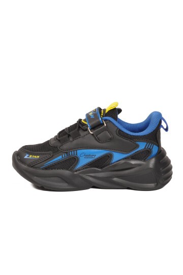 Siyah-Sarı-Saks Tekstil Hafif Esnek Erkek Çocuk Spor Ayakkabı 2470 P