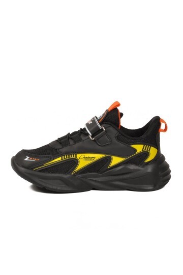 Siyah-Sarı Tekstil Hafif Esnek Erkek Çocuk Spor Ayakkabı 2470 P
