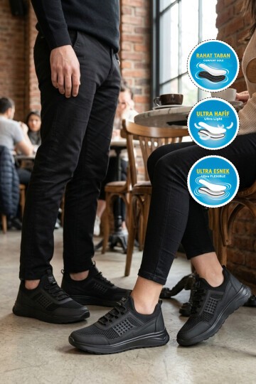 Siyah Hava Alabilen Tekstil Esnek Unisex Spor Ayakkabı 9060G