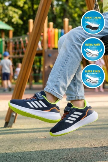 Lacivert-Sarı Cırtlı Erkek Çocuk Spor Ayakkabı 755 F