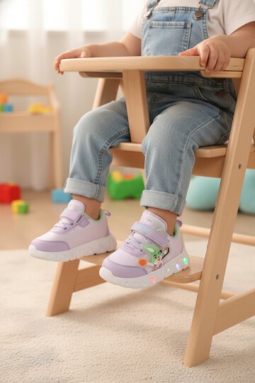 Lila-Su Yeşili Işıklı Hafif Bebek Spor Ayakkabı 1015 B