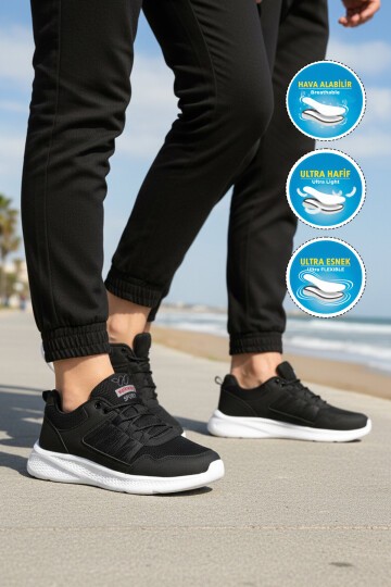 Siyah-Beyaz Tekstil Hafif Unisex Spor Ayakkabı 2029 G