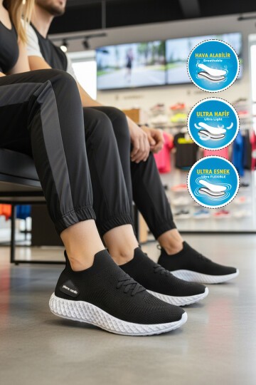 Siyah-Beyaz Tekstil Hafif Hava Alabilir Unisex Spor Ayakkabı PC-32711 Z