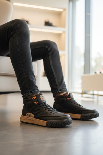 Siyah Hakiki Deri Erkek Bilek Boy Sneaker 152-18111 M