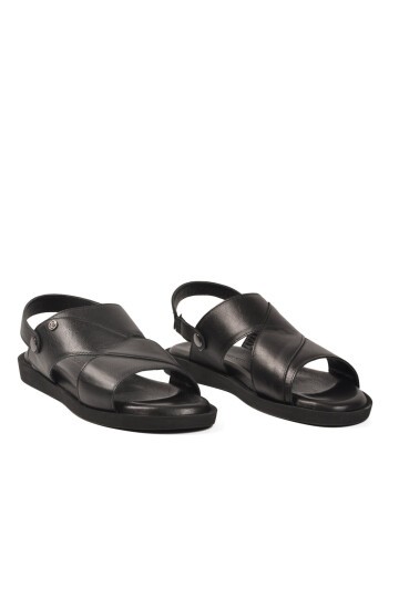 Siyah Hakiki Deri Erkek Sandalet PC-7315 M