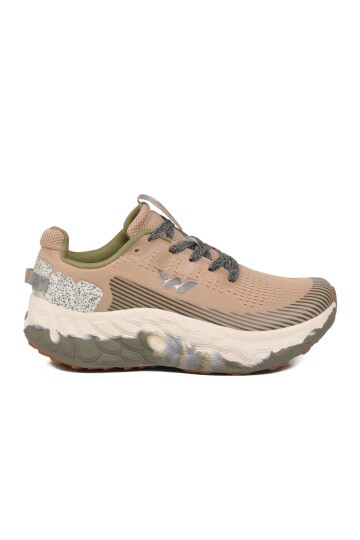 Bej Fileli Hafif Rahat Hafızalı Kalın Tabanlı Erkek Yürüyüş ve  Spor Ayakkabı Sneaker Flystep M