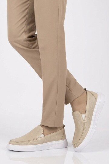 Bej Hakiki Deri Erkek Casual Ayakkabı Loafer 62206