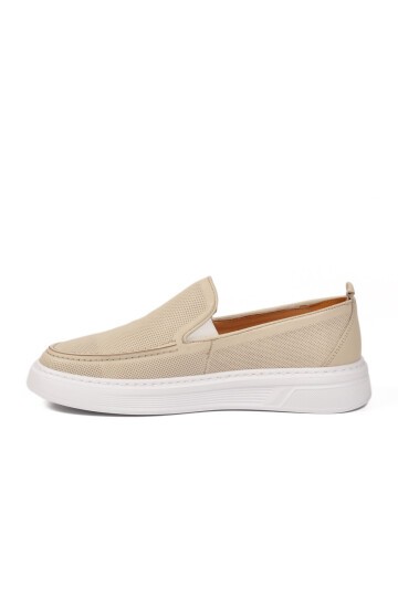 Bej Hakiki Deri Erkek Casual Ayakkabı Loafer 62206