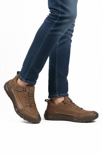 Bej Hakiki Deri Erkek Casual Outdoor Trekking Yürüyüş Ayakkabı Season