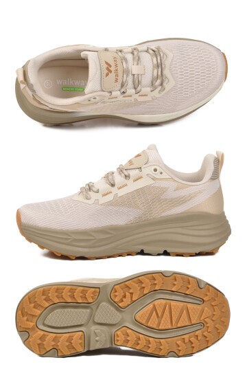 Bej Fileli Bağcıklı Hafızalı Rahat Tabanlı Unisex Yürüyüş ve Spor Ayakkabı Flexion G