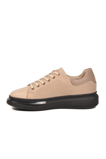 Bej Premium Hakiki Deri Erkek Günlük Ayakkabı Memory Tabanlı Sneaker 6601 M
