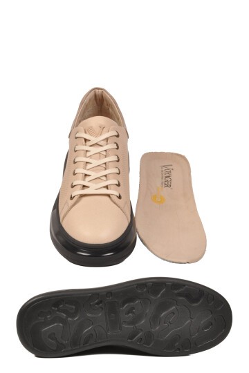Bej Premium Hakiki Deri Erkek Günlük Ayakkabı Memory Tabanlı Sneaker 6601 M