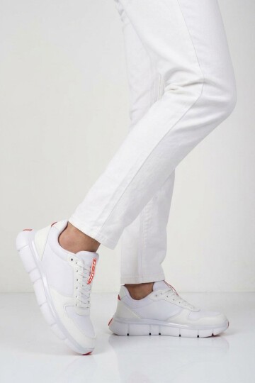 Beyaz Bağcıklı Kalın Rahat Tabanlı Erkek Casual Ayakkabı Sneaker Praval