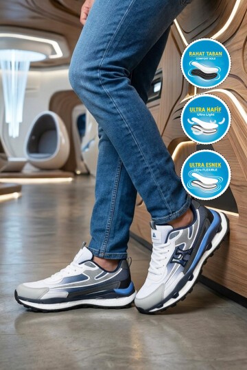 Beyaz-Buz-Sax Ortopedik Erkek Spor Ayakkabı 2493 M