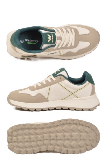 Beyaz-Gri Hafızalı Rahat Tabanlı Bağcıklı Erkek Yürüyüş ve Spor Ayakkabı Sneaker Muveon M