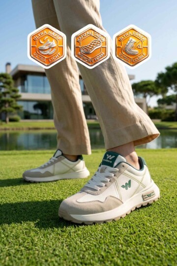 Beyaz-Gri Hafızalı Rahat Tabanlı Bağcıklı Unisex Yürüyüş ve Spor Ayakkabı Sneaker Muveon G