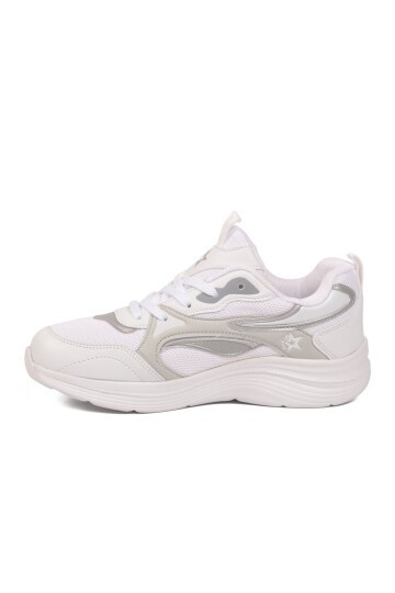 Beyaz-Gri Fileli Hava Alabilen Bağcıklı Rahat Tabanlı Unisex Yürüyüş ve Spor Ayakkabı Sneaker 26106 G