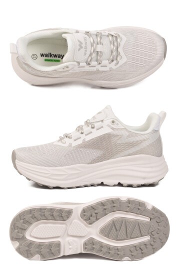 Beyaz-Gümüş Fileli Bağcıklı Hafızalı Rahat Tabanlı Unisex Yürüyüş ve Spor Ayakkabı Flexion G