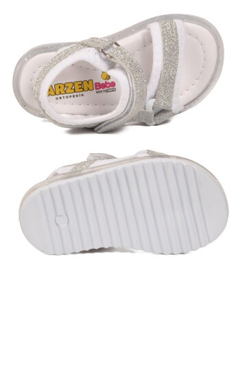 Beyaz-Gümüş Ortopedik Bebek Sandalet 25T104 B