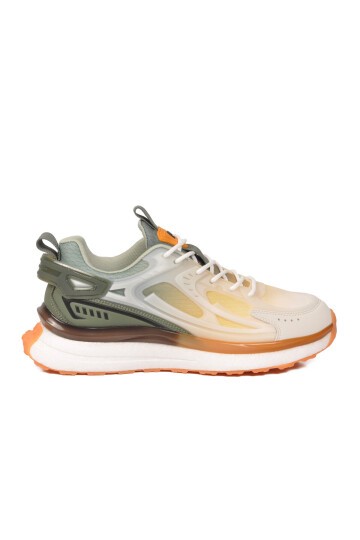 Beyaz-Haki  Fileli Hafızalı Hafif Rahat Köpük Tabanlı Erkek Yürüyüş ve Spor Ayakkabı Sneaker PCI-10105