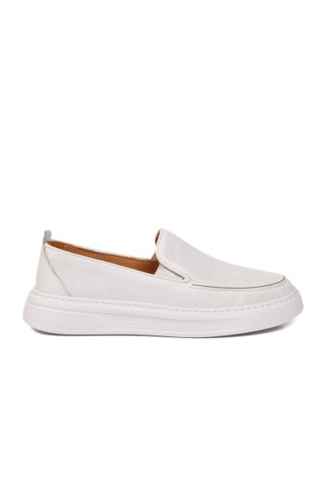 Beyaz Hakiki Deri Erkek Casual Ayakkabı Loafer 62206